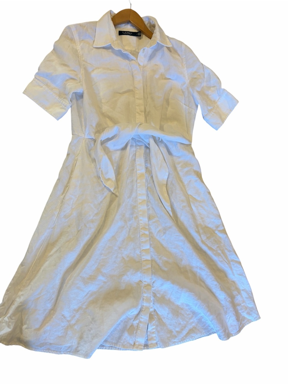 Ralph Lauren 100% Linen White Tie-Front Dress - Picture 7 of 14